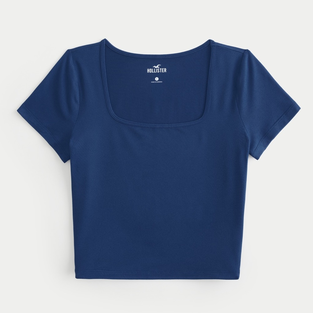 Hollister Blue Crop Fitted Short Sleeve T-Shirt- Square-Neck Baby Tee